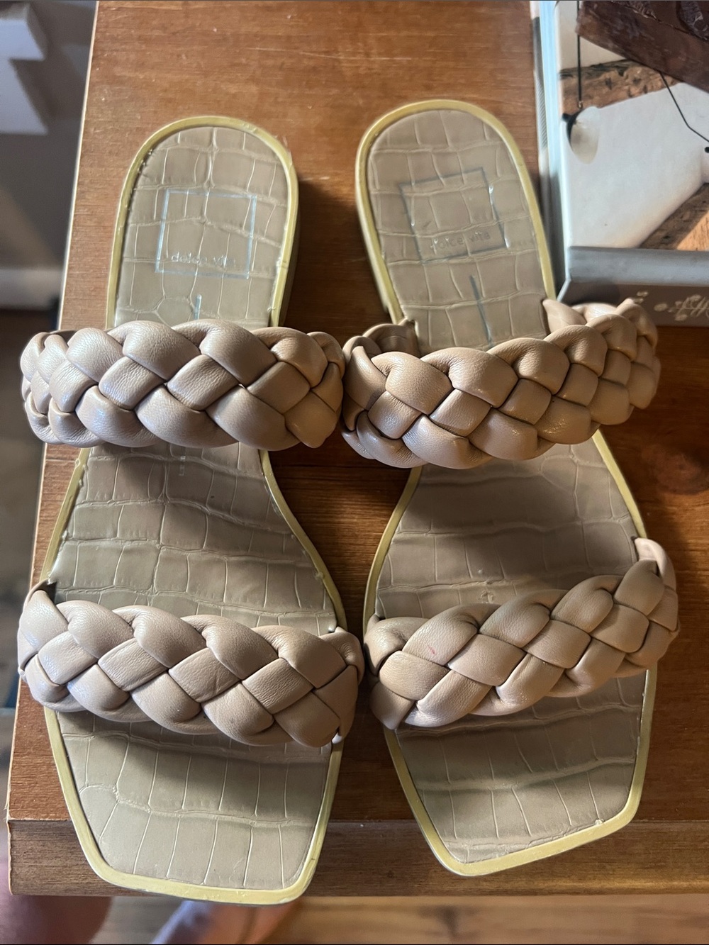 Dolce Vita Braided Double-Strap Tan Slide Sandals